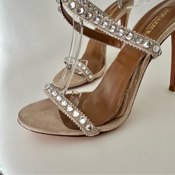 Aquazzura Sweet Lover 105 Crystal Sandals in Nude 37.5 - Picture 7 of 7